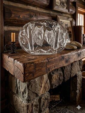 Lucite Ice Art Wolf Pair Relief Sculpture Resin Nature Wolves Cabin Rustic